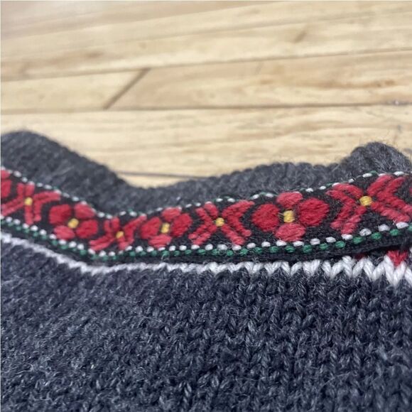 Vintage 80s 90s Wool Sweater Womens M FairIsle Winter Nordic Floral Gray Metal - Picture 16 of 16